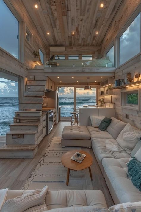 Tiny House Loft, Tiny House Inspiration, Dream Life House, Dekorasi Kamar Tidur, Beach House Design, Waterfront Property, Tiny House Interior, Tiny House Cabin, Tiny House Living