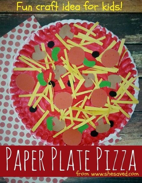 Paper Plate Pizza Craft, Paper Plate Pizza, Pizza Craft, Babysitting Crafts, Kindergarten Activity, Paper Plate Crafts For Kids, Toddler Arts And Crafts, Preschool Arts And Crafts, Daycare Crafts