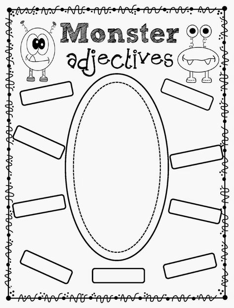 Kindergarten Adjectives Activities, Monster Adjectives, Monster Description, Monster Worksheet, Nouns Worksheet Kindergarten, Monster Writing, Third Grade Grammar Worksheets, Tutoring Activities, Teaching Adjectives