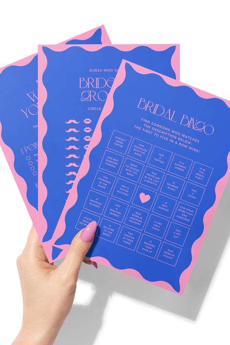 Blue And Pink Bachelorette Party, Blue Bachelorette Party, Bridal Shower Party Games, Blue Bachelorette, Games Bachelorette Party, Wife Of The Party, Pink Bachelorette Party, Girls Dinner, Pink Bachelorette