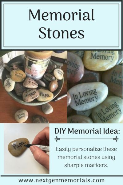 Memory Stones, Memorial Service Decorations, Memory Diy, Memorial Favors, Memory Crafts, Sharpie Markers, Sharpie Marker, In Memory Of Dad, Memorial Stones