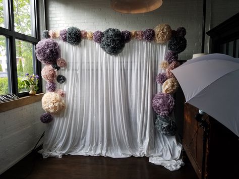 Photo booth with sequence backdrop and tissue paper Pom Pom's Sequence Backdrop, Arabian Party, Tissue Paper Pom Poms, Paper Pom Poms, Train Party, Golden Birthday, Hanging Picture Frames, Wedding Photo Booth, Mickey Birthday