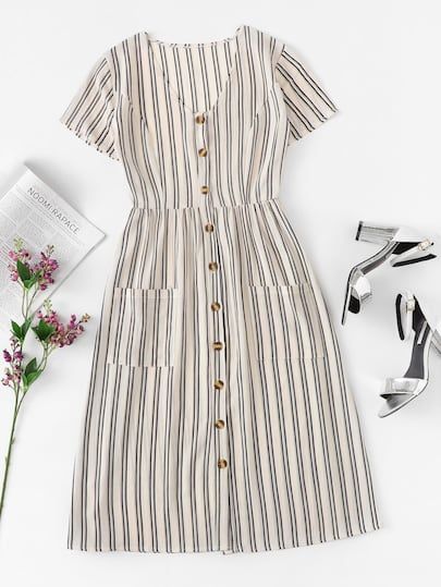 Romwe Outfit, Vertical Striped Dress, Knot Sweater, Casual Frocks, Frock For Women, Fashion Sketches Dresses, Sketches Dresses, Casual Day Dresses, Fashionista Clothes