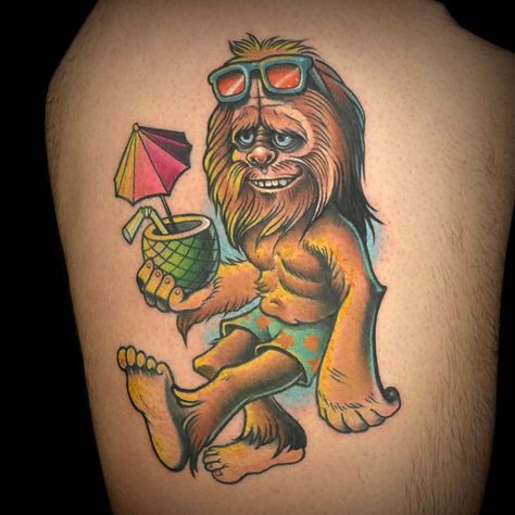 Big Foot with Tiki Cup Tattoo by Alexis Kovacs Bigfoot Tattoo, Ink Master Tattoos, Tiki Tattoo, Left Arm Tattoos, Master Tattoo, 12 Tattoos, Cup Tattoo, Tattoo Expo, Bear Tattoo