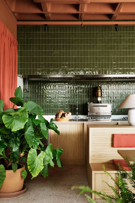 Green Tile Restaurant, Healthy Cafe, Greens Restaurant, Green Cafe, Design Café, Minimal Kitchen, Green Bar, Small Cafe, Green Colour Palette