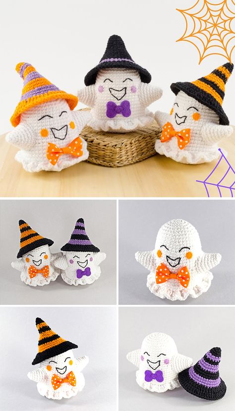 Halloween Ghost Amigurumi Free Crochet Pattern Crocheted Halloween, Crochet Halloween Patterns Free, Crochet Halloween Decorations, Crochet Pour Halloween, Crochet Toys Free, Fall Crochet Patterns, Crochet Keychain Pattern, Halloween Crochet Patterns, Crochet Amigurumi Free Patterns