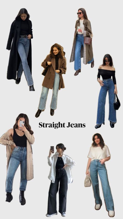 Dark Demin Outfits, Demin Outfit, Straight Jeans