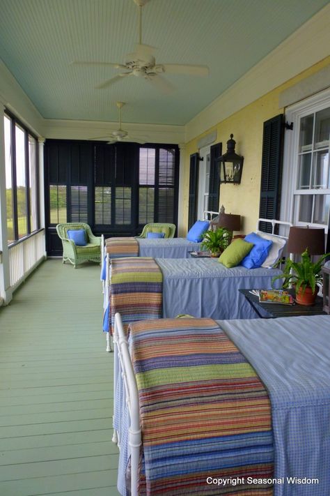 Sleeping porch at P. Allen Smith's home. Acre Garden, P Allen Smith, Porch Life, Garden Retreat, Sleeping Porch, Twin Beds, Tv Personality, Lake Cottage, Bunk Room