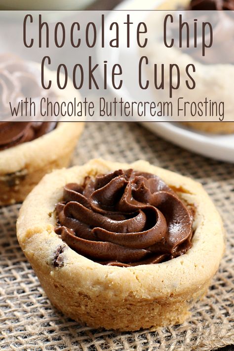 You can whip up a batch of these Chocolate Chip Cookie Cups with Chocolate Buttercream Frosting in no time! Always a hit - and easy to make! AD Chocolate Chip Cookie Cups, Cookie Cups Recipe, Chocolate Buttercream Frosting, Cookie Cups, Chocolate Buttercream, Chocolate Chip Cookie, Buttercream Frosting, Cookies Recipes Chocolate Chip, Cookie Desserts