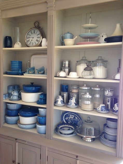 Just some of my ever growing  Le Creuset collection. Le Creuset Lapis, Blue Le Creuset Kitchen, Le Creuset Organization, Blue Le Creuset, Le Creuset Storage Ideas, Le Creuset Coastal Blue, Le Creuset Collection, Le Creuset Display, Le Creuset Storage