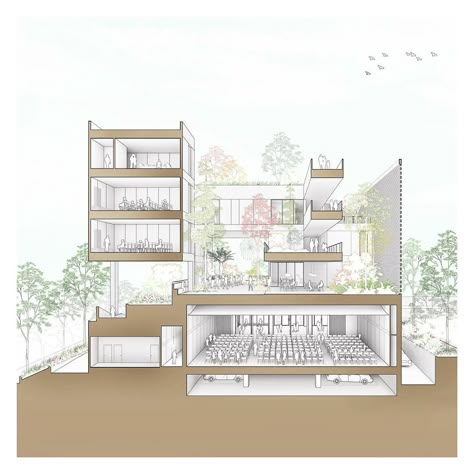 Architecture Learning, Learn Architecture, Sectional Perspective, Global Architecture, Cluster House, Perspective Sketch, Modular Housing, Architecture Life, Interior Design Sketches