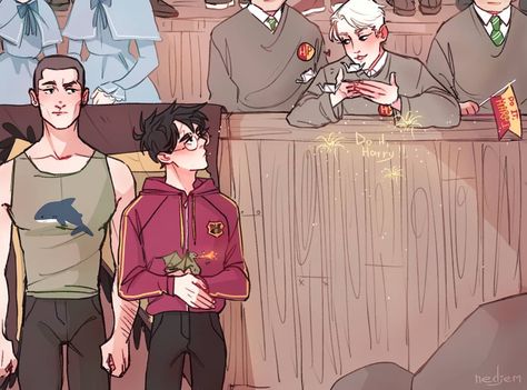 Harry Potter participates in the Triwizard Tournament, and Draco tries to support it . #pridemonth #drarry #drarryfanart #dracoxharry… Crush Whispers, The Triwizard Tournament, Art Harry Potter, Triwizard Tournament, Drarry Fanart, Harry Draco, Cute Harry Potter, Gay Harry Potter, Harry Potter Feels