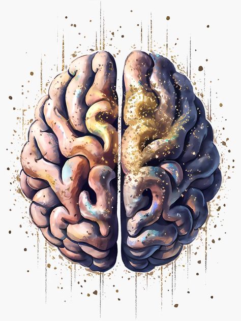 "Surreal Neuroscience Art - Brain Hemisphere Visualization" Sticker for Sale by WatermelonPink | Redbubble Brain Illustration Design, Human Brain Art, Human Brain Drawing, Brain Painting, Neuroscience Art, Close Up Art, Brain Drawing, Brain Illustration, Neural Pathways