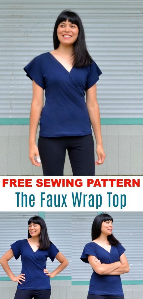 Free Sewing Patterns For Women, Easy Knit Top, Wrap Top Pattern, Sewing Patterns For Women, Sewing Patterns Free Women, Dress Sewing Tutorials, Sewing Tops, Modern Sewing Patterns, Printable Sewing Patterns