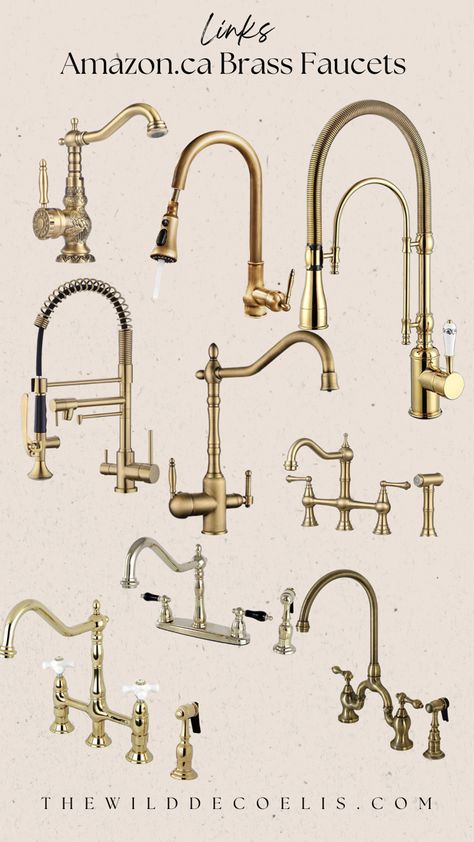 Brass Faucet With Stainless Sink, Aged Brass Faucet, Kitchen With Antique Brass Hardware, Brass Fixtures With Stainless Appliances, Kitchen Faucets 2024, Brass Bridge Kitchen Faucet, Brass Kitchen Faucets, Antique Brass Kitchen Faucet, Vintage Kitchen Faucet