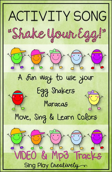 SHAKE YOUR EGG Preschool Music Theme Lesson Plans, Music Theme For Preschool, Scarf Songs, Creative Movement Activities, Playgroup Themes, Shake Song, Preschool Music Lessons, Activities For Spring, Music Lesson Plan