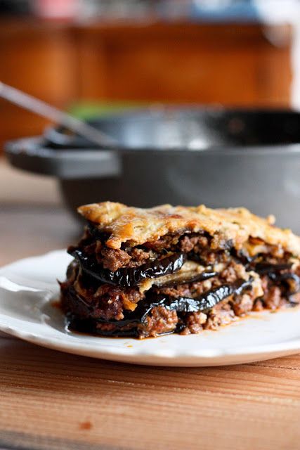 Rustic Eggplant Moussaka-this was outstanding! It is time consuming, but worth it. Great for a Sunday night dinner! I loved the Béchamel on top. The roasted eggplant is layered with a rich tomato sauce and ground lamb mixture. There is a hint of cinnamon in the lamb and the béchamel has a hint of nutmeg that bring all the ingredients together for a balanced sweet and savory dish! This recipe is a keeper! Traditional Greek Moussaka Recipe, Eggplant Moussaka, Lamb Sauce, Moussaka Recipe, Ground Lamb, Fool Proof Recipes, Eggplant Recipes, Think Food, Lamb Recipes