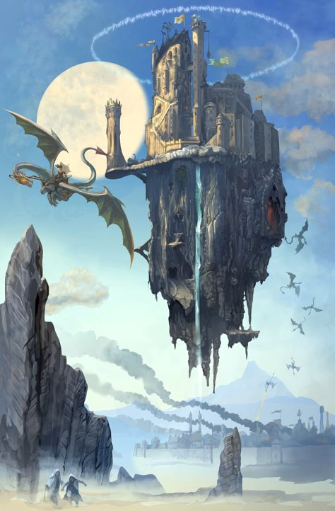 Flying Castle by serg4d Flying Castle, Dragon Flying, Fantasy Magic, Landscape Concept, Have Inspiration, Fantasy City, Fantasy Castle, Fantasy Setting, Fantasy Places