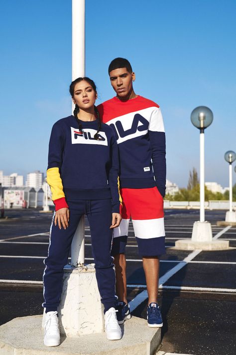 FILA new heritage collection SS2017 campaign on Behance Sport Fashion Campaign, 90s Campaign, Editorial Sport Fashion, Sportswear Editorial, Sports Fashion Photography, Fila Outfit, Hypebeast Clothing, Fila Sportswear, Couple Outfits Matching