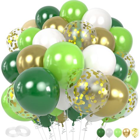 PRICES MAY VARY. 【Party Balloons Set】: Our balloons set includes: 15pcs olive green balloons, 15pcs sage green balloons, 10pcs white balloons, 10pcs gold balloons, 8pcs gold confetti balloons and 2pcs white ribbon. These balloons set is perfect decorations to make your party more interesting and happy. 【Premium Material】Our green and gold balloons are made of premium materials, ensuring durability, non-toxicity and burst resistance, making it safe for children to play with. Crafted with precisio Safari Theme Wedding, Jungle Safari Theme, Wedding Anniversary Party Decorations, Green Balloons, Anniversary Party Decorations, Bridal Shower Planning, Gold Confetti Balloons, Confetti Birthday, Green Balloon