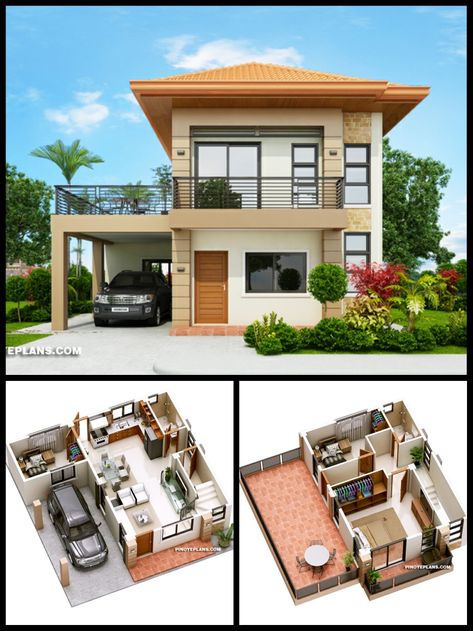 Small House Blueprints, Philippines House Design, Two Story House Design, 2 Storey House Design, Little House Plans, Affordable House Plans, Two Story House, House Floor Design, Building House Plans Designs