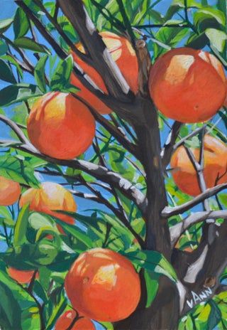 Oranges Gouache Painting, Gouache Realistic Painting, Orange Gouache Painting, Gouache Impressionism, Gouache Fruit, Gouche Paintings, Guache Art Gouache Painting, Orange Tree Painting, Gouache Studies