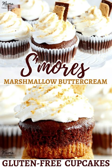 Cupcakes Business, Seasonal Cupcakes, Gf Cupcakes, Gluten Free Smores, Marshmallow Buttercream Frosting, Gluten Free Cupcake Recipe, S Mores Cupcakes, Marshmallow Buttercream, Smore Recipes