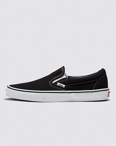 Vans | Classic Slip-On Black Classics Shoe Guys Accessories, 2000s Autumn, Cool Vans Shoes, Black Slip On Vans, Neon Shoes, Slip On Vans, Black Slip On Sneakers, Green Vans, Timeless Shoes