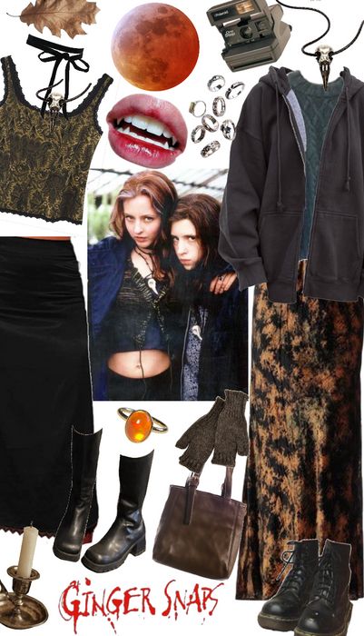 Goth 90s Outfits, Halloween Town Outfits, Ginger Snaps Inspired Outfits, Ginger Fitzgerald Outfit, Ginger Snaps Outfits, Ginger Snaps Movie, 2000 Outfit, Hippie Goth, Town Outfits