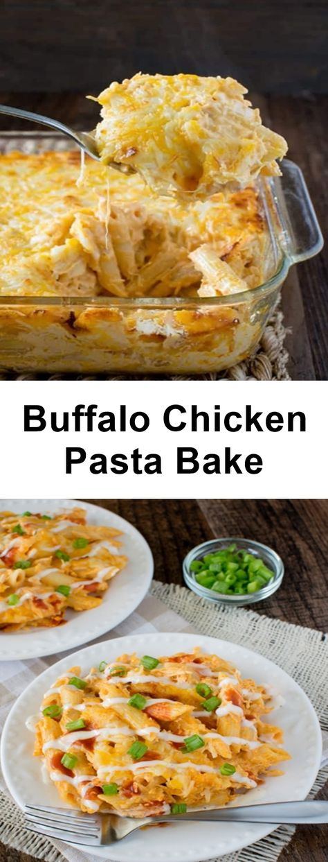 Buffalo Chicken Pasta Bake, Baked Chicken Pasta Recipes, Pasta Bake Recipe, Easy Buffalo Chicken, Buffalo Chicken Pasta, Baked Buffalo Chicken, Enchilada Casserole Recipes, Chicken Tetrazzini, Chicken Pasta Bake