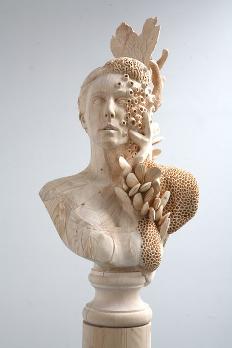 Artist Morgan Herrin Transforms Construction Grade Lumber into Surreal Classical Sculptures | Colossal Trust Design, Sculptures Céramiques, Marble Sculpture, Wooden Sculpture, Sculpture Installation, Figurative Sculpture, Clay Sculpture, Abstract Sculpture, Bronze Sculpture