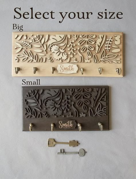 Last Family Name Established Sign Laser Cut Name Wooden Sign image 8 Key Holder Ideas, Key Holder Diy, Wood Laser Ideas, Laser Cut Decor, Wood Jewelery, Laser Cut Wood Crafts, Key Rack, Laser Engraved Ideas, Laser Art