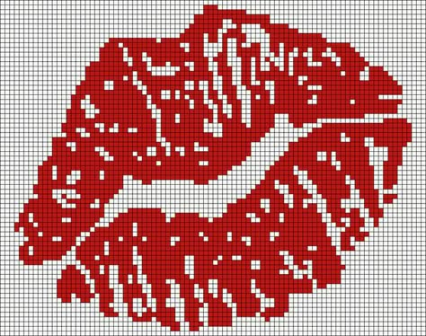 Kiss Lipstick, Graph Crochet, Pixel Crochet, Tapestry Crochet Patterns, Cross Stitch Heart, Beaded Cross Stitch, Pixel Pattern, Pixel Art Pattern, Crochet Tapestry