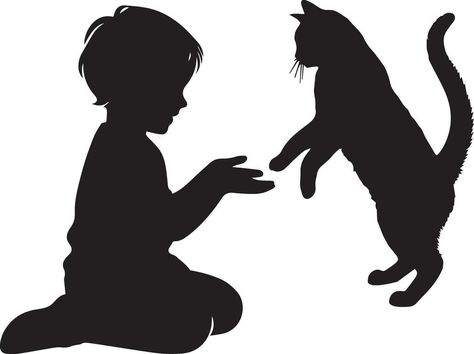 enfant jouer avec chat vecteur silhouette illustration noir Couleur Silhouette Illustration, Dragon Ball, Illustration Art, Mug, Illustrations, Pins, Quick Saves, Art