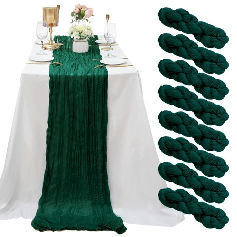 PRICES MAY VARY. 100% Polyester 【Quantity and Size】You will receive 8 pieces long green cheesecloth table runner, enough quantity which will meet your wedding banquets and daily use or replace. The size of these rustic cheesecloth table runner is approx.35" wide and 10 feet length, which is large enough to cover a rectangle table or round tables which can accommodate 8 to 10 people. 10Ft is an ideal length for your party table decorations. The cheese gauze table runners can also be spliced toget Green And Silver Table Decor, Green Cheesecloth Table Runner, Boho Wedding Table Runner, Sheer Table Runner, Backdrop Draping, Table Runner For Wedding, Cheesecloth Table Runner, Birthday Party Table Decorations, Birthday Party Table