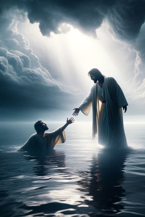 Jesus wallpaper art for your phone of Christ walking on water and saving Peter Peter Walks On Water, Jesus Background, Jesus Love Images, Jesus Drawings, Jesus Christ Painting, Christ Artwork, Jesus Artwork, Pictures Of Christ, Jesus Christ Artwork