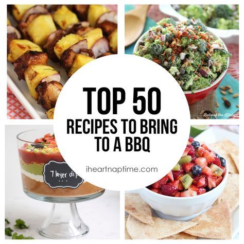 Top 50 recipe to bring to a BBQ -so many yummy recipes to try! Bring To A Bbq, Bbq Side Dish Recipes, Potluck Food, Bbq Desserts, Weekend Lunch, I Heart Naptime, Eating Ice Cream, Potluck Recipes, Bbq Recipes