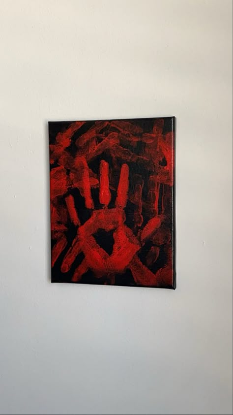 Red Artwork Painting, Meaningful Easy Paintings, Red And Black Wall Paint Ideas, Painting Ideas On Canvas Edgy, Red Easy Paintings, Dark Things To Paint, Goth Paintings Easy, Black Painting Easy, Black And Red Painting Ideas