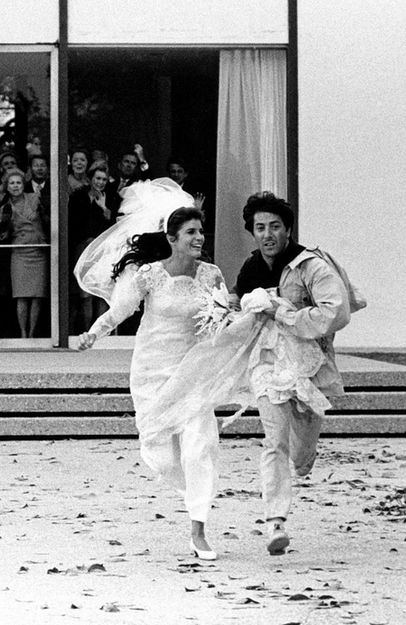 Elaine and Ben in "The Graduate," photographed by Bob Willoughby Dustin Hoffman, People Watching, The Graduate, Two People, The Bride, A Man, Running, Black And White, White