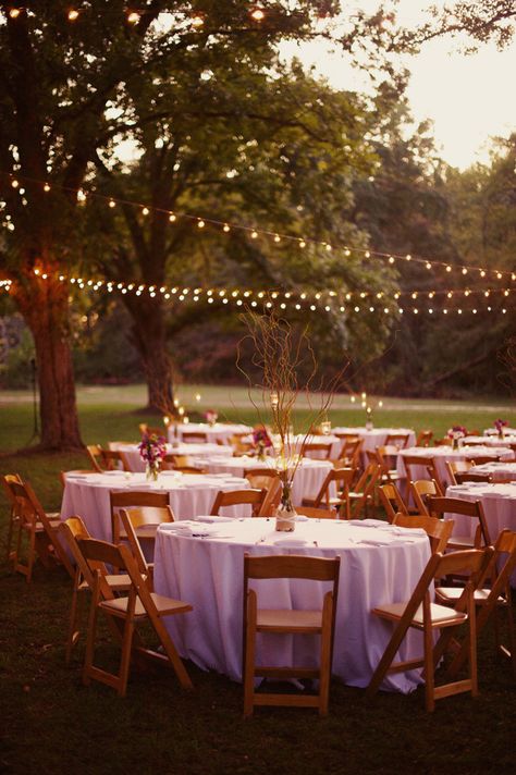 Wedding Reception Decorations Simple, Backyard Wedding Reception Decorations, String Lights Wedding Reception, Rich Wedding, Reception Lighting, Reception Styling, Wedding Reception Lighting, Wedding Setup, Wedding Reception Planning