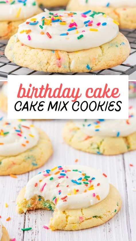 Funfetti Birthday Cake Cookies are a dessert that’s ready to party! Made with Funfetti Cake Mix, simple ingredients, and cream cheese frosting, this easy cookie recipe can brighten up a birthday party, baby shower or any day. Funfetti Cake Mix Recipes, Funfetti Cookie Recipe, Funfetti Birthday Cake, Health Dessert Recipes, Funfetti Cake Mix Cookies, Funfetti Birthday, Birthday Cake Cookies, Cream Cheese Cookie Recipe, Easy Cookie Recipe