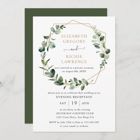 Evening Reception Greenery Geometric Wedding Invitation Dusty Sage Wedding, Sage And Blush Wedding, Reception Greenery, Sage Wedding Invitations, Wedding Invitations Australia, Wedding Invitations Wording, Wedding Invitations Template, Frame Wedding Invitation, Wedding Invitations Uk