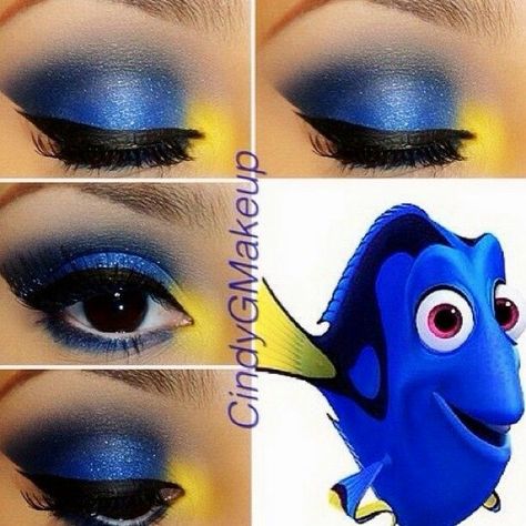 Disneybound Makeup: Finding Nemo- Dory Dory Makeup, Dory Costume, Disney Eye Makeup, Disney Inspired Makeup, Disney Princess Makeup, Disney Eyes, Fantasy Make-up, Make Up Designs, Princess Makeup