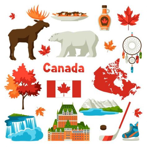 Canada Symbols, Map Creator, Travel Ad, Canada Day, Icon Set Vector, Canada Travel, Art Journals, Icon Set, Graphic Illustration