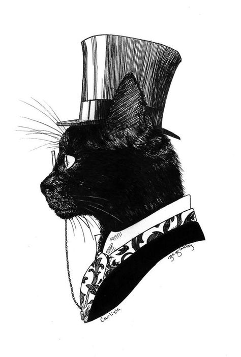 Carlisle the Gentleman by ~BrinkleyInk Tattoo Gato, Soyut Sanat Tabloları, A Black Cat, 캐릭터 드로잉, Art Et Illustration, 판타지 아트, Mail Art, Pusheen, Cat Illustration