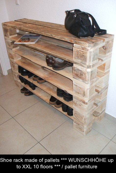 Contact: Woodful@gmx.de Delivery time within Germany: 6-8 Weeks from payment Follow us on Instagram woodful_palettenmoebel Simple, simple and functional shoe rack in your desired height! Sanded by hand, so that the industrial character is still preserved. The shelf is natural, i.e. not glazed or painted. For a flat rate of 25,-€ also oiled, flamed, provided with clear varnish or glazed in desired colour. Length approx. 1.20 m, depth approx. 28 cm Diy Shoe Rack Ideas, Pallet Shoe Rack, Diy Shoe Storage, Diy Shoe Rack, Shoe Rack Closet, Decor Color Schemes, Interior Decorating Tips, Diy Shoe, Pallet Outdoor