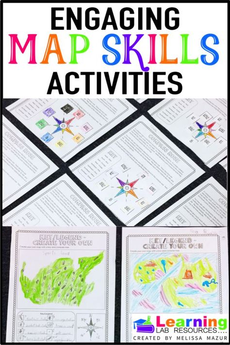 Let students have fun while learning about map skills with this interactive unit! Topics include cardinal directions, grids, scale, types of maps, and latitude and longitude. Map Skills Activities, Types Of Maps, Social Studies Maps, Teaching Maps, Third Grade Social Studies, 3rd Grade Social Studies, 4th Grade Social Studies, Social Studies Unit, Cardinal Directions