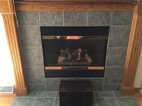 Can I paint the ceramic tiles around my fireplace, so ugly. | Hometalk Painted Ceramic Tile Fireplace, Can You Paint Tile Around Fireplace, Painting Ceramic Tile Fireplace, Paint Tile Around Fireplace, Paint Tile Fireplace, Can You Paint Tile, Fireplace Finishes, Fireplace With Tile, Paint Fireplace Tile