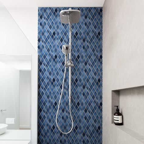 Merola Tile Hudson Kite Glacier 10-1/8" x 11-3/4" Porcelain Floor and Wall Tile - Bed Bath & Beyond - 34559582 Chevron Bathroom Tile, Blue Mosaic Tile Bathroom, Bathroom Tiles Combination, Affinity Tile, Chevron Bathroom, Blue Mosaic Tile, Blue Backsplash, Merola Tile, Porcelain Mosaic Tile