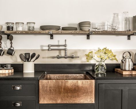 Industrial Kitchen Design Ideas, Cement Countertops, Rustic Industrial Kitchen, Geometric Kitchen, Kitchen Transitional, Industrial Home Design, Industrial Kitchen Design, Black Granite Countertops, Black Countertops